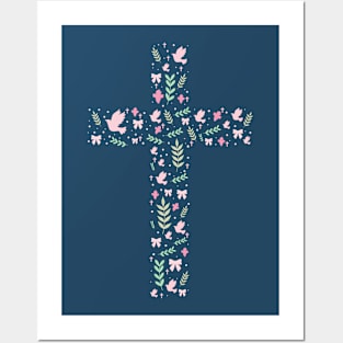 Cross With Flowers Posters and Art